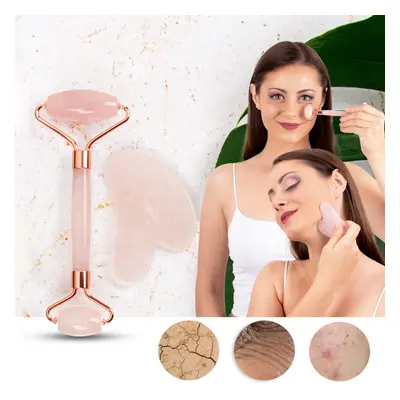 Masážní set Face roller a Gua Sha inSPORTline Rosado Set