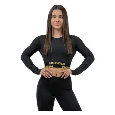 Dámský crop top s dlouhým rukávem Nebbia INTENSE Perform Black/Gold