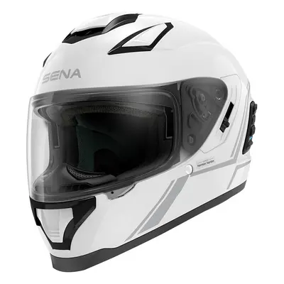 Moto přilba SENA Stryker s integrovaným Mesh headsetem Shine White lesklá bílá