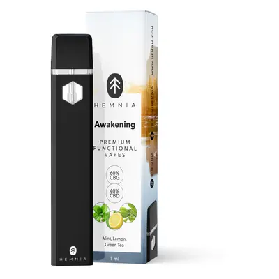 Premium Functional Vape Pen Hemnia Awakening, 60% CBG, 40% CBD, citrón, máta, zelený čaj, ml