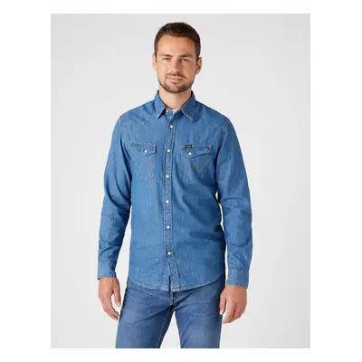 Pánská riflová košile WRANGLER W5F25K14V LS WESTERN SHIRT MID STONE