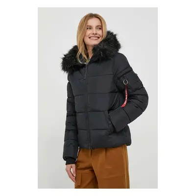 Bunda Alpha Industries Hooded Puffer Wmn dámská, černá barva, zimní