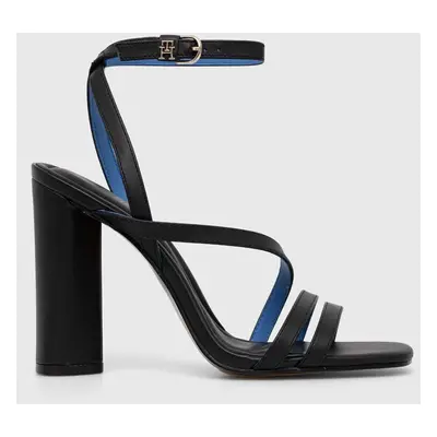 Kožené sandály Tommy Hilfiger TH LEATHER BLOCK HIGH HEEL černá barva, FW0FW07752