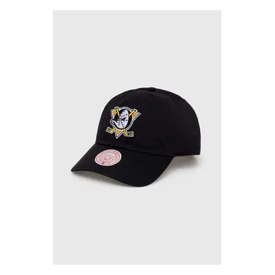 Bavlněná baseballová čepice Mitchell&Ness Anaheim Ducks černá barva, s aplikací