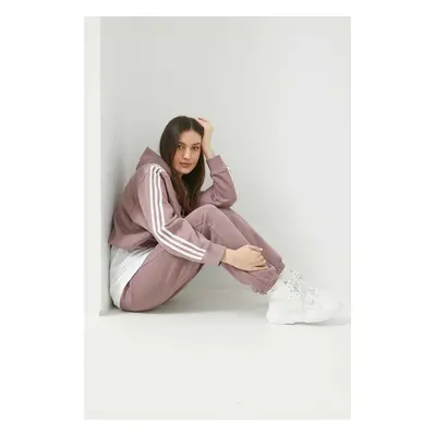 Mikina adidas Originals dámská, růžová barva, s kapucí, hladká