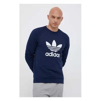 Bavlněná mikina adidas Originals pánská, tmavomodrá barva, s potiskem