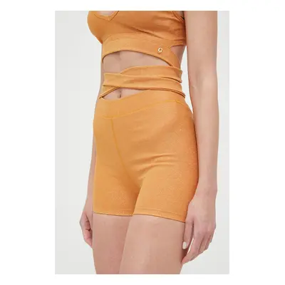 Kraťasy Guess dámské, oranžová barva, hladké, medium waist