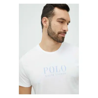 Bavlněné pyžamové tričko Polo Ralph Lauren bílá barva, s potiskem, 714899613