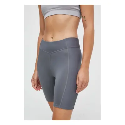 Šortky na jógu Reebok šedá barva, high waist