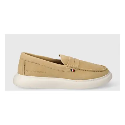 Semišové mokasíny Tommy Hilfiger TOMMY HILFIGER HYBRID LOAFER pánské, béžová barva, FM0FM04440