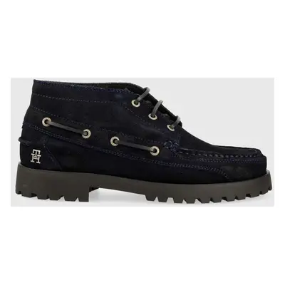 Semišové polobotky Tommy Hilfiger TH BOAT BOOT CLASSIC pánské, tmavomodrá barva, FM0FM04684