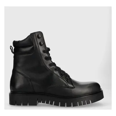 Farmářky Tommy Jeans TJW LACE UP BOOT dámské, černá barva, na platformě, EN0EN02314