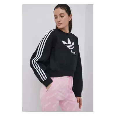 Mikina adidas Originals Adicolor HC4622 dámská, černá barva, s potiskem, HC4622-BLACK