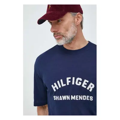 Tričko Tommy Hilfiger x Shawn Mendes tmavomodrá barva, s potiskem