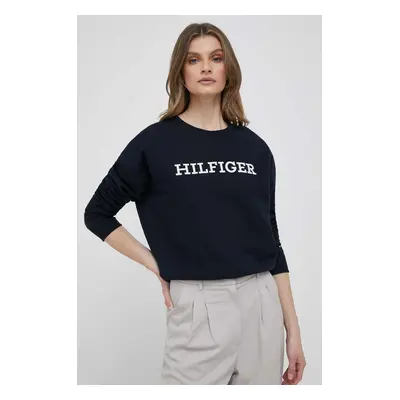 Bavlněná mikina Tommy Hilfiger dámská, tmavomodrá barva, s aplikací