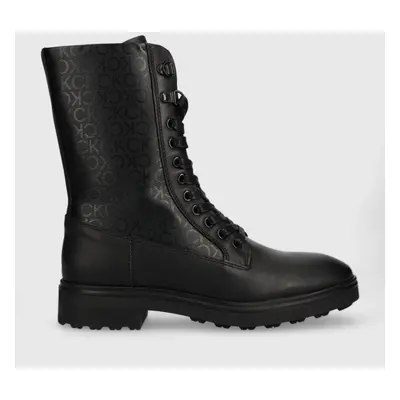 Farmářky Calvin Klein CLEAT COMBAT BOOT - EPI MONO MIX dámské, černá barva, na platformě, HW0HW0