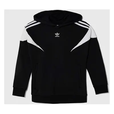 Dětská mikina adidas Originals černá barva, s kapucí, vzorovaná