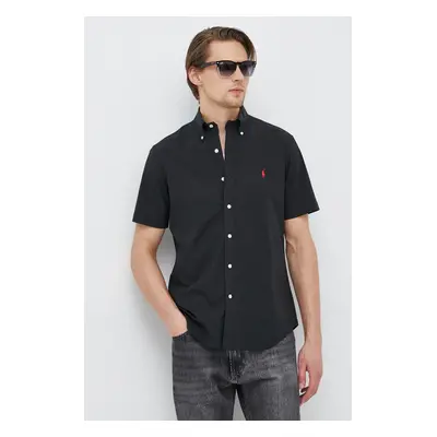 Košile Polo Ralph Lauren pánská, černá barva, regular, s límečkem button-down, 710867700