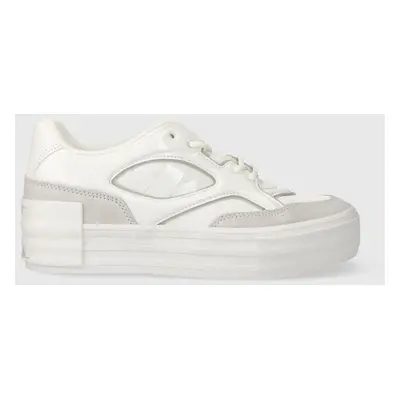 Sneakers boty Calvin Klein Jeans BOLD VULC FLATF LACE MIX MG LUM bílá barva, YW0YW01295