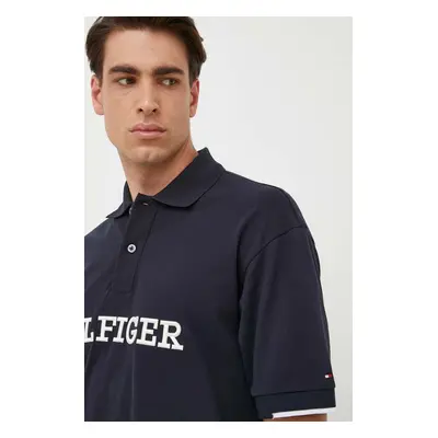 Bavlněné polo tričko Tommy Hilfiger tmavomodrá barva, s aplikací