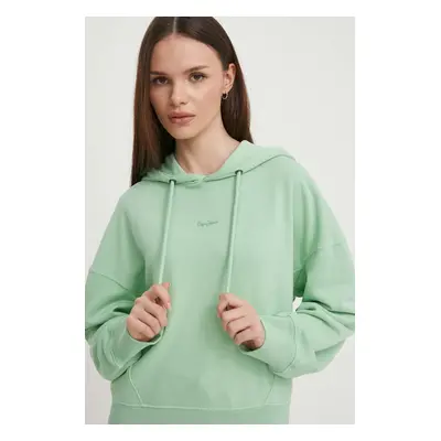 Mikina Pepe Jeans LYNETTE HOODIE dámská, zelená barva, s kapucí, hladká, PL581439