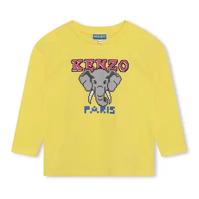 Dětské bavlněné tričko s dlouhým rukávem Kenzo Kids zelená barva, s potiskem