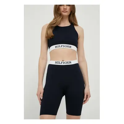 Kraťasy Tommy Hilfiger dámské, tmavomodrá barva, hladké, high waist