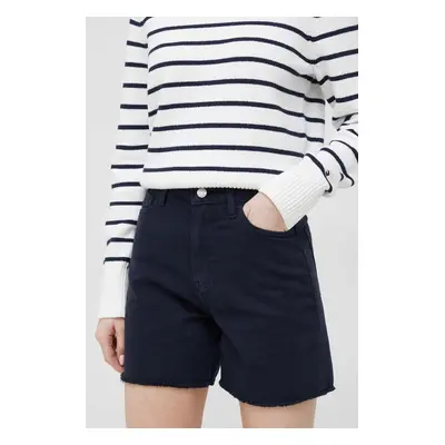 Džínové šortky Tommy Hilfiger dámské, tmavomodrá barva, hladké, high waist