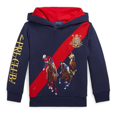 Dětská mikina Polo Ralph Lauren tmavomodrá barva, s kapucí, s potiskem