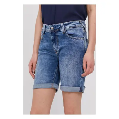 Džínové šortky Pepe Jeans dámské, hladké, medium waist