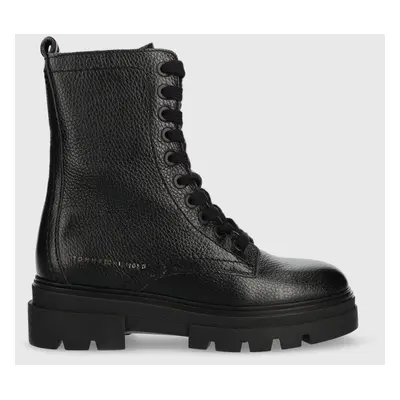 Kožené workery Tommy Hilfiger Monochromatic Lace Up Boot Monochromatic Lace Up Boot dámské, čern