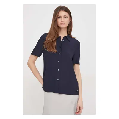 Košile Tommy Hilfiger dámská, tmavomodrá barva, regular, s klasickým límcem, WW0WW41831