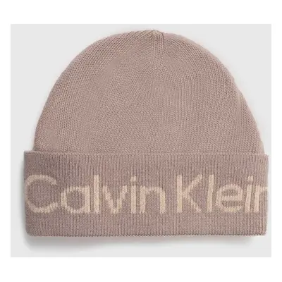 Čepice z vlněné směsi Calvin Klein béžová barva