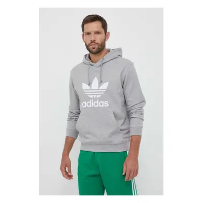 Bavlněná mikina adidas Originals pánská, šedá barva, s kapucí, vzorovaná