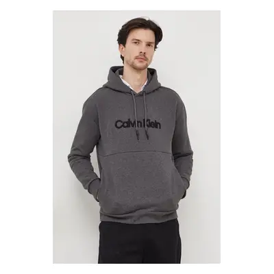 Mikina Calvin Klein pánská, šedá barva, s kapucí, s aplikací, K10K112726