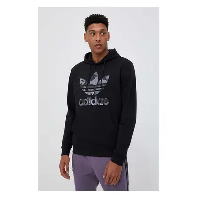 Mikina adidas Originals pánská, černá barva, s kapucí, s potiskem