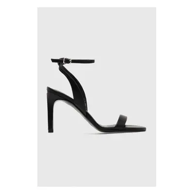 Kožené sandály Calvin Klein HEEL SANDAL 90 LTH černá barva, HW0HW01945