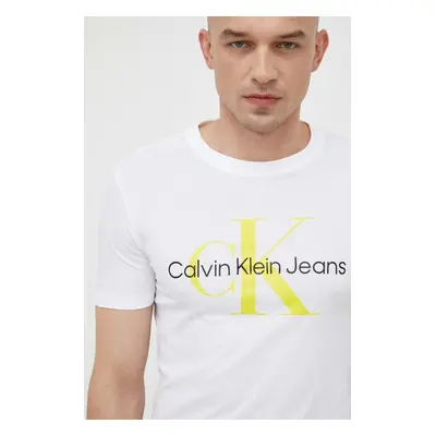 Bavlněné tričko Calvin Klein Jeans bílá barva, s potiskem, J30J320806