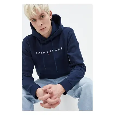 Mikina Tommy Jeans pánská, tmavomodrá barva, s kapucí, s aplikací, DM0DM17985