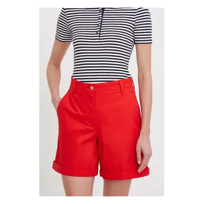 Kraťasy Tommy Hilfiger dámské, červená barva, hladké, high waist, WW0WW41769