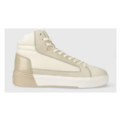 Kožené sneakers boty Calvin Klein HIGH TOP LACE UP INV STITCH šedá barva, HM0HM01164