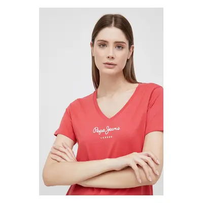 Bavlněné tričko Pepe Jeans Wendy V Neck červená barva