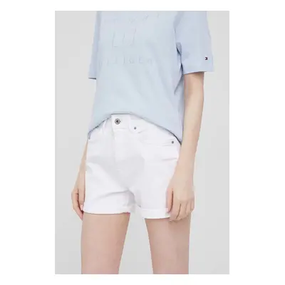 Džínové šortky Pepe Jeans Mary Short dámské, bílá barva, hladké, high waist