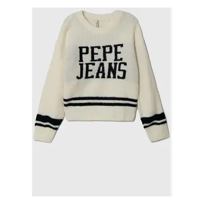 Dětský svetr s příměsí vlny Pepe Jeans béžová barva, hřejivý