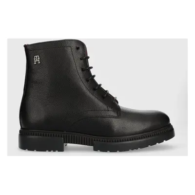 Kožené boty Tommy Hilfiger COMFORT CLEATED THERMO LTH BOOT pánské, černá barva, FM0FM04651