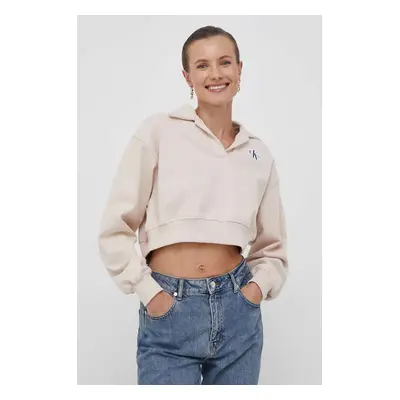 Mikina Calvin Klein Jeans dámská, béžová barva, hladká