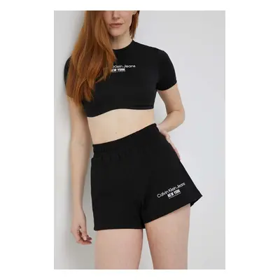 Kraťasy Calvin Klein Jeans dámské, černá barva, s aplikací, high waist