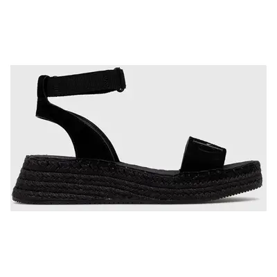 Sandály Calvin Klein Jeans SPORTY WEDGE ROPE SU CON dámské, černá barva, na platformě, YW0YW0097