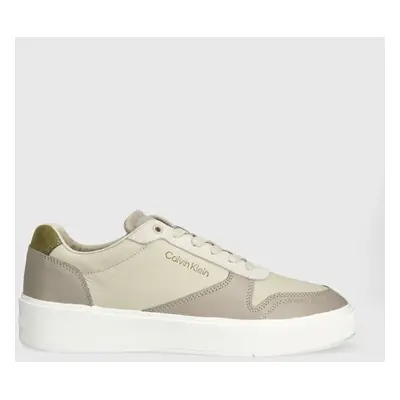 Kožené sneakers boty Calvin Klein LOW TOP LACE UP BSKT šedá barva, HM0HM01402