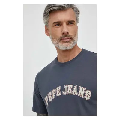 Bavlněné tričko Pepe Jeans CLEMENT šedá barva, s potiskem, PM509220